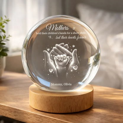 Our Family Loving Handprint - Personalized Crystal Ball LED Night Light - Sentimental Gift for Mom, Dad