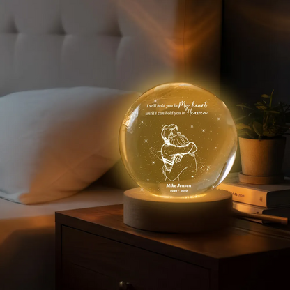A Piece Of My Heart Lives in Heaven Couple Hugging - Personalized Crystal Ball LED Night Light - Memorial Remembrance Keepsake