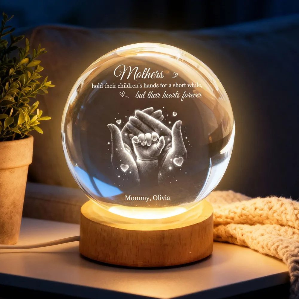 Our Family Loving Handprint - Personalized Crystal Ball LED Night Light - Sentimental Gift for Mom, Dad