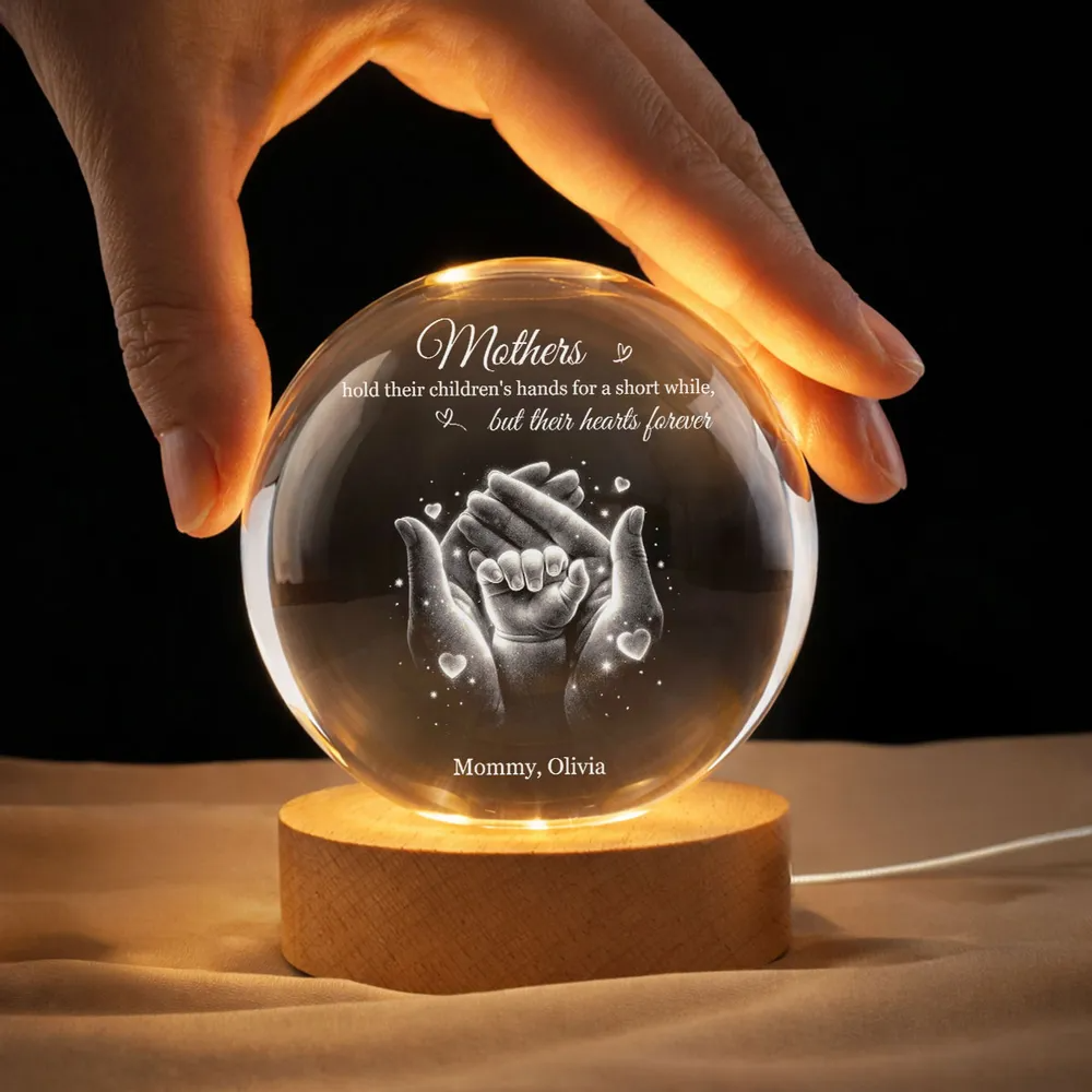 Our Family Loving Handprint - Personalized Crystal Ball LED Night Light - Sentimental Gift for Mom, Dad