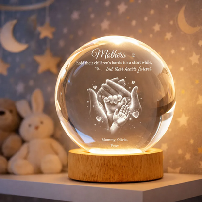 Our Family Loving Handprint - Personalized Crystal Ball LED Night Light - Sentimental Gift for Mom, Dad