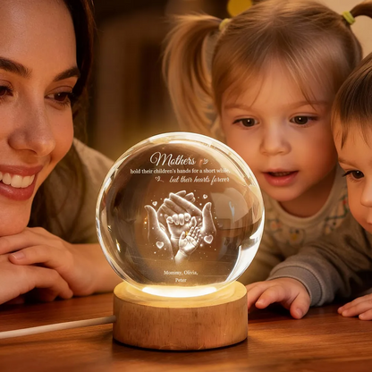 Our Family Loving Handprint - Personalized Crystal Ball LED Night Light - Sentimental Gift for Mom, Dad