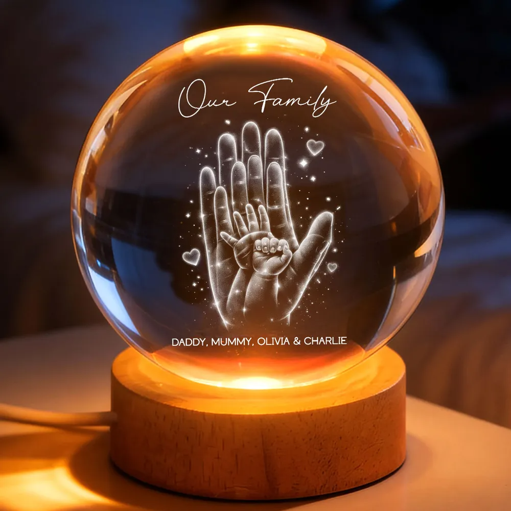Our Family Handprint - Personalized Crystal Ball LED Night Light - Sentimental Gift for Mom, Dad