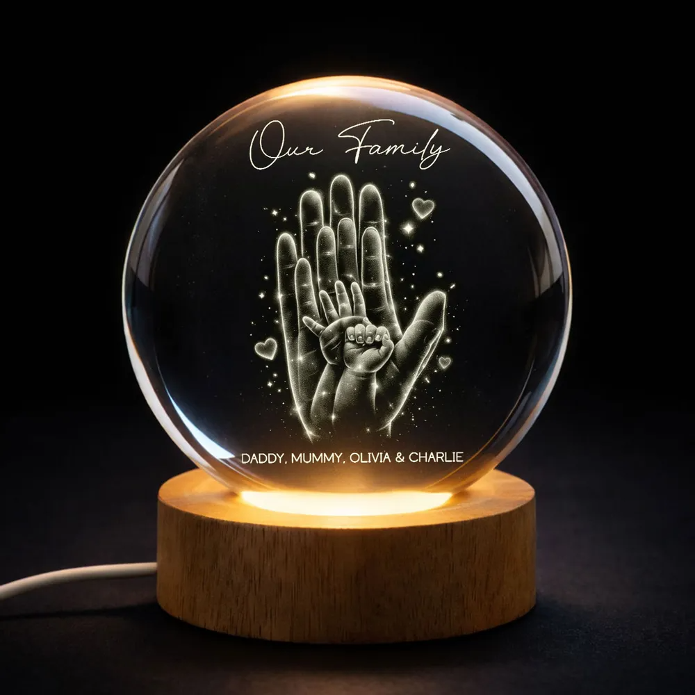 Our Family Handprint - Personalized Crystal Ball LED Night Light - Sentimental Gift for Mom, Dad