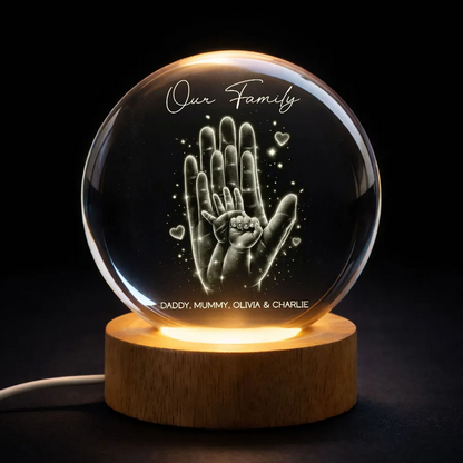 Our Family Handprint - Personalized Crystal Ball LED Night Light - Sentimental Gift for Mom, Dad