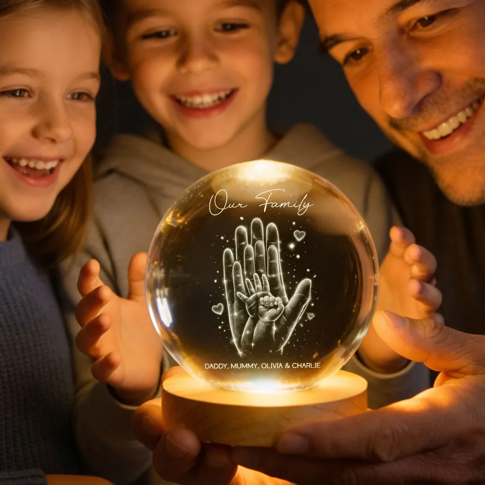 Our Family Handprint - Personalized Crystal Ball LED Night Light - Sentimental Gift for Mom, Dad