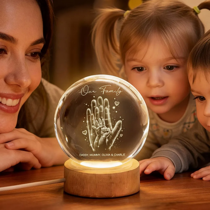 Our Family Handprint - Personalized Crystal Ball LED Night Light - Sentimental Gift for Mom, Dad