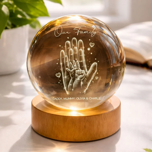 Our Family Handprint - Personalized Crystal Ball LED Night Light - Sentimental Gift for Mom, Dad