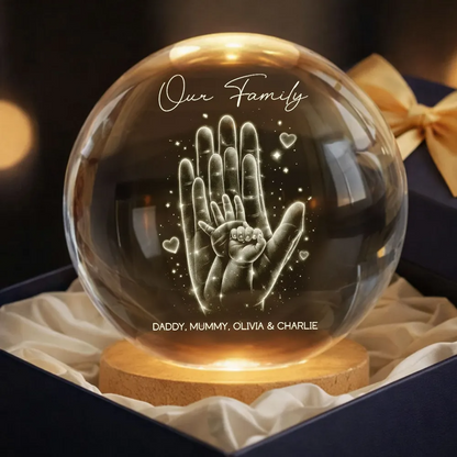 Our Family Handprint - Personalized Crystal Ball LED Night Light - Sentimental Gift for Mom, Dad