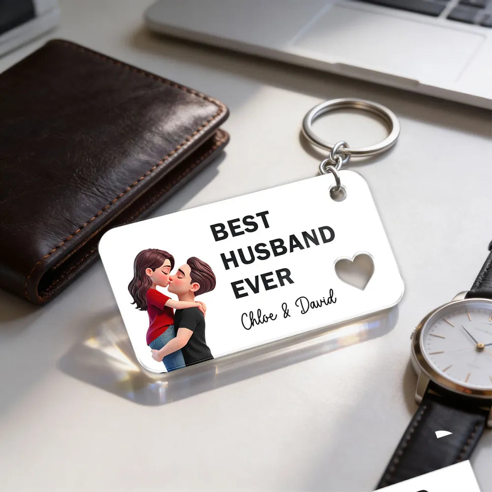 Best Wife Husband Girlfriend Boyfriend Ever Romantic Couple Hugging Kissing - Personalized Acrylic Keychain - Gift For Couple, Matching Keychain For Couple