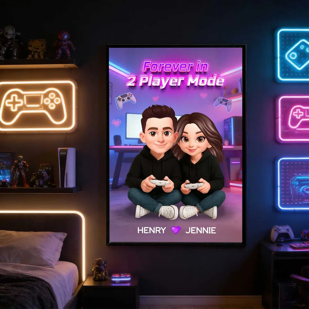 Forever In 2 Player Mode Gaming Couple - Personalized Poster - Heartfelt Valentine, Anniversary Gift For Gamers, For Him, For Her