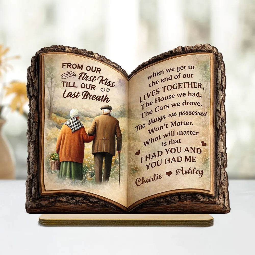 Old Couple Book Plaque - Personalized 2 Layer Standing Wooden Plaque - Gift for Couple