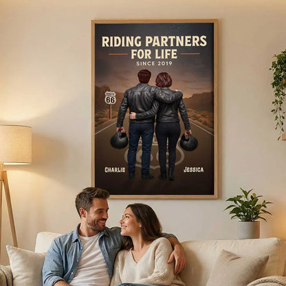 Eternal Love Back View Biker Couple Riding Partners For Life Personalized Poster - Unique Valentine's Gift For Couple, Bikers, Gift For Him, For Her