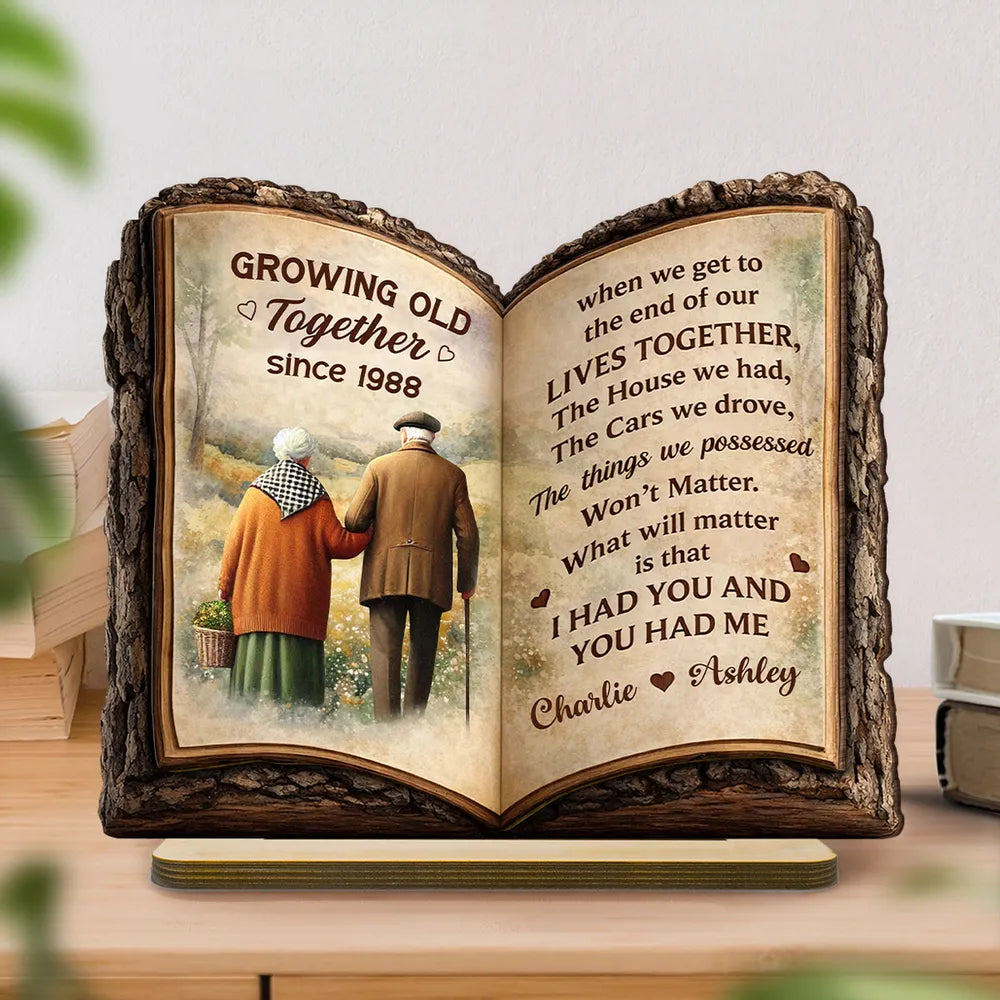 Old Couple Book Plaque - Personalized 2 Layer Standing Wooden Plaque - Gift for Couple