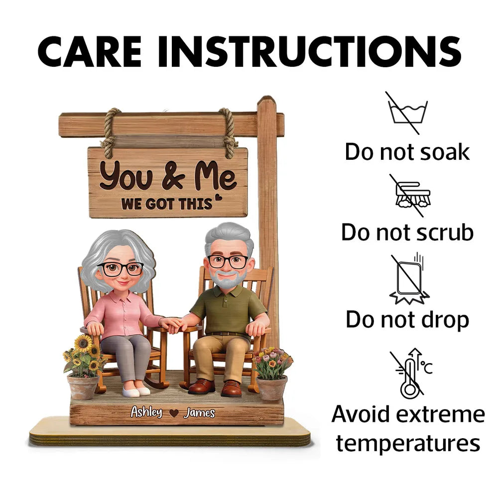3D Effect Old Couple Sitting On Rocking Chair - Personalized 2-Layered Wooden Plaque - Anniversary, Valentine's Day Gift For Him, Gift For Her