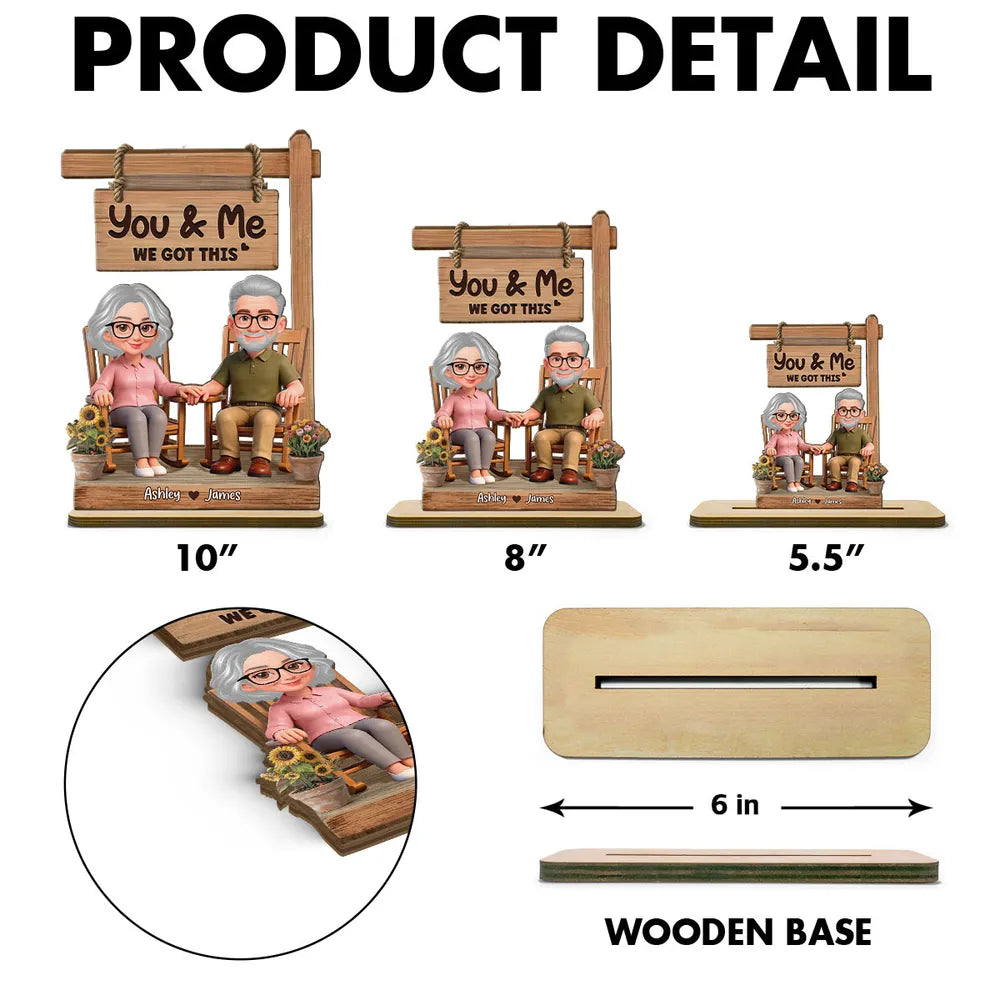 3D Effect Old Couple Sitting On Rocking Chair - Personalized 2-Layered Wooden Plaque - Anniversary, Valentine's Day Gift For Him, Gift For Her