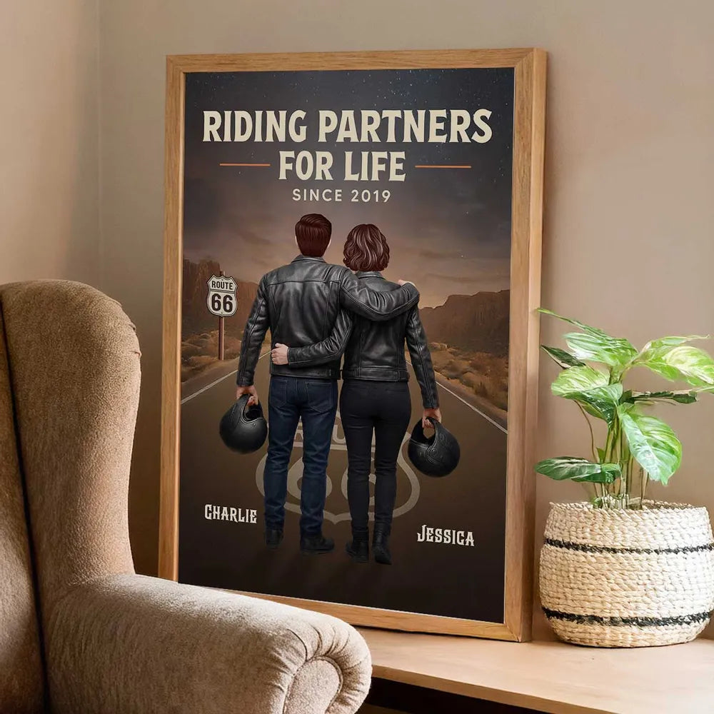 Eternal Love Back View Biker Couple Riding Partners For Life Personalized Poster - Unique Valentine's Gift For Couple, Bikers, Gift For Him, For Her