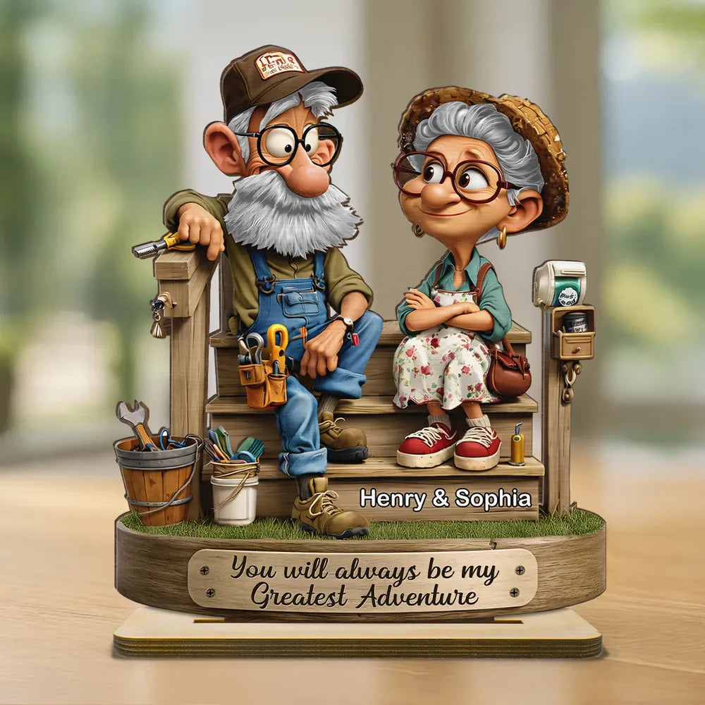 Senior Couple On Porch - Personalized 2-Layered Wooden Plaque - Anniversary, Valentine's Day Gift, Gift For Him, Gift For Her