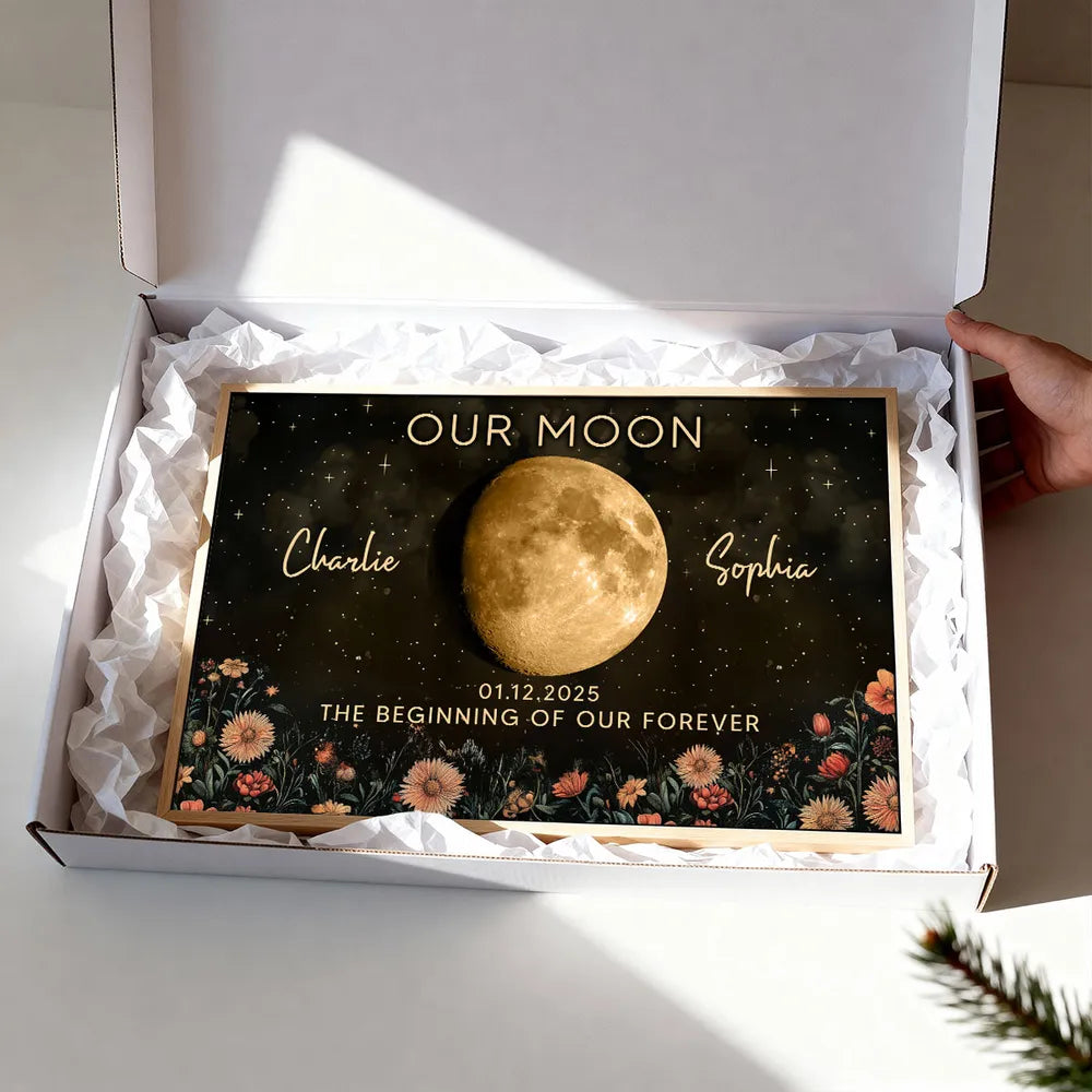 Night Sky Love Story Couple Custom Moon Phase Anniversary Date - Personalized Poster - Heartfelt Anniversary Gift, Valentine Gift, Wedding Gift For Couple