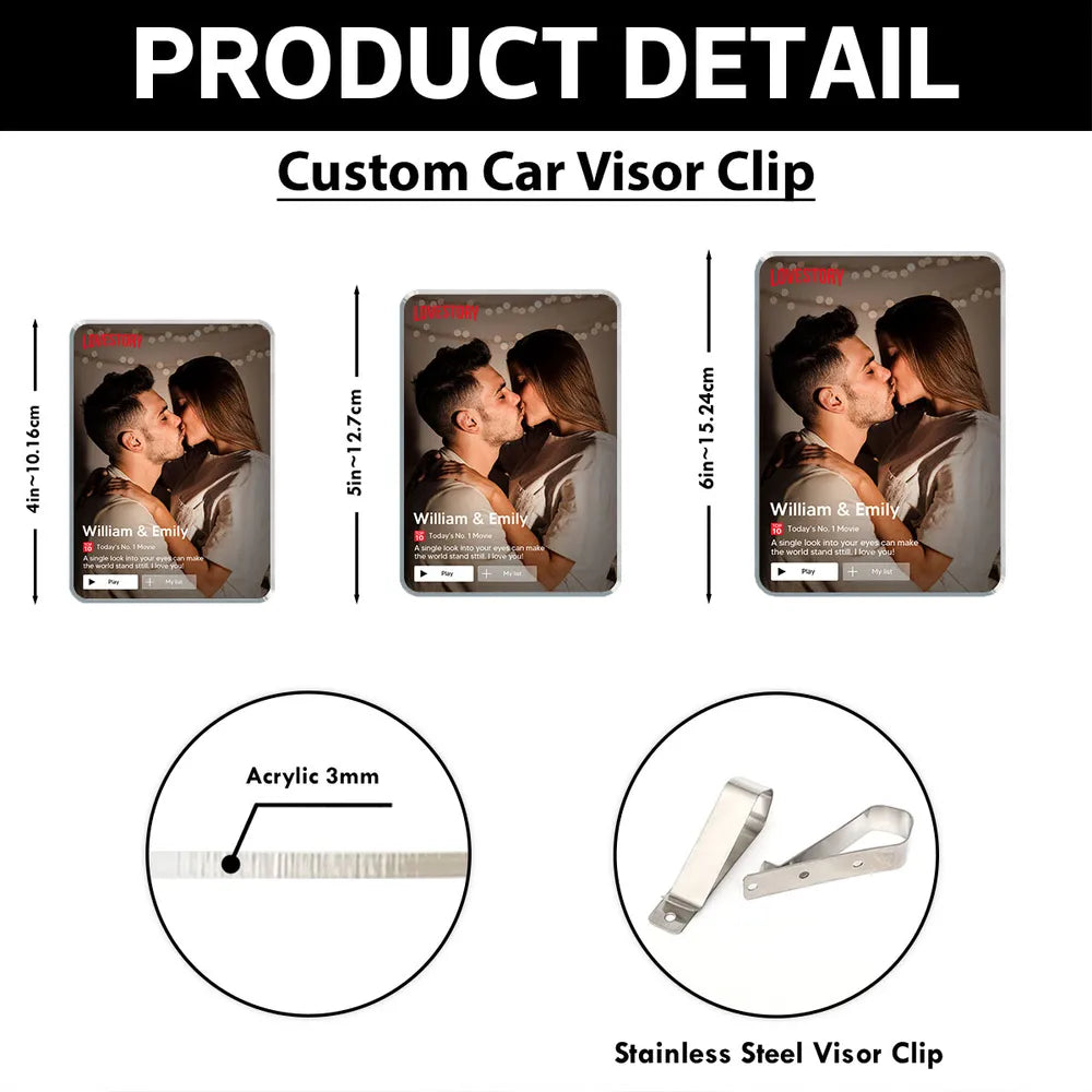 Couple Romantic Love Story - Personalized Acrylic Car Visor - Heartfelt Valentine, Anniversary Gift For Him, For Her