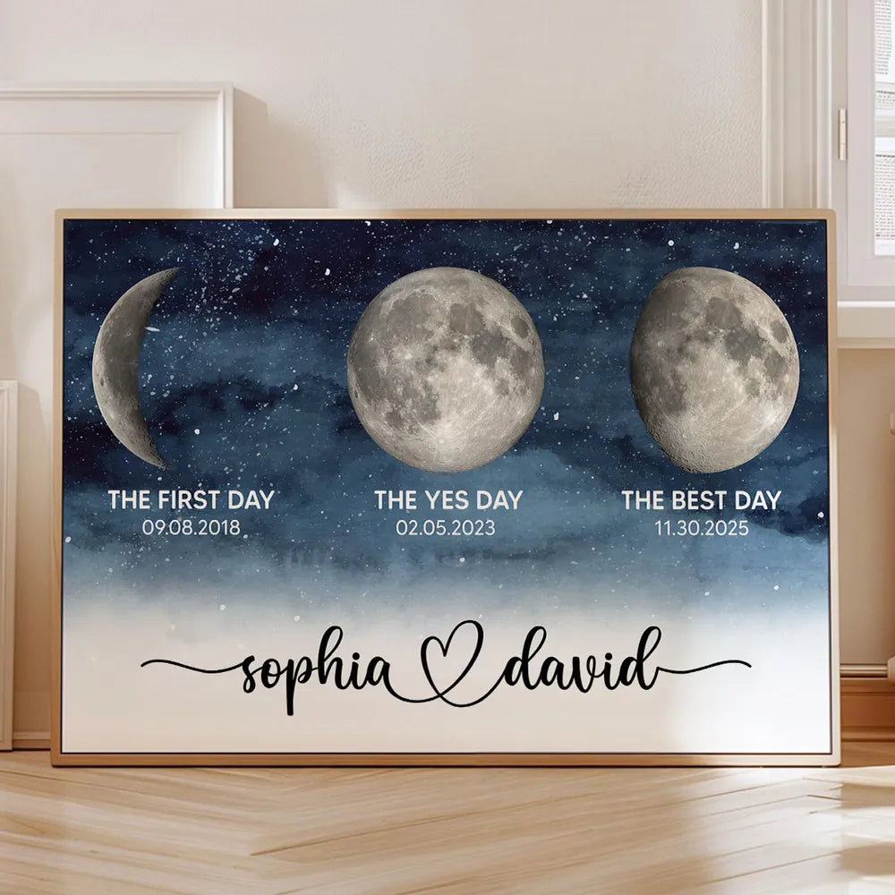 Starry Night Love Story Couple Custom Moon Phase Anniversary Dates - Personalized Poster - Heartfelt Anniversary Gift, Valentine Gift, Wedding Gift For Couple