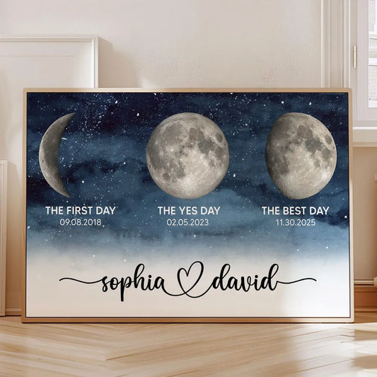 Starry Night Love Story Couple Custom Moon Phase Anniversary Dates - Personalized Poster - Heartfelt Anniversary Gift, Valentine Gift, Wedding Gift For Couple