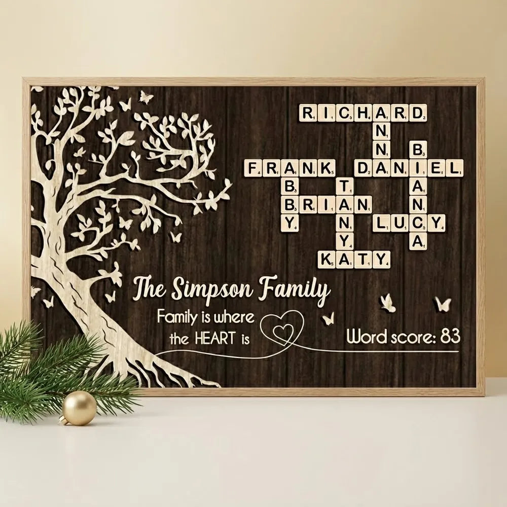 Family is Where the Heart is, Crossword Tree of Life - Personalized Poster - Sentimental Gift for Loved Ones