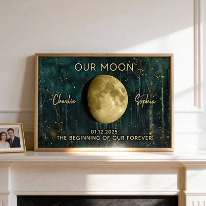 Night In The Forest Couple Custom Moon Phase Anniversary Date - Personalized Poster - Heartfelt Anniversary Gift, Valentine Gift, Wedding Gift For Couple