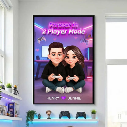 Forever In 2 Player Mode Gaming Couple - Personalized Poster - Heartfelt Valentine, Anniversary Gift For Gamers, For Him, For Her