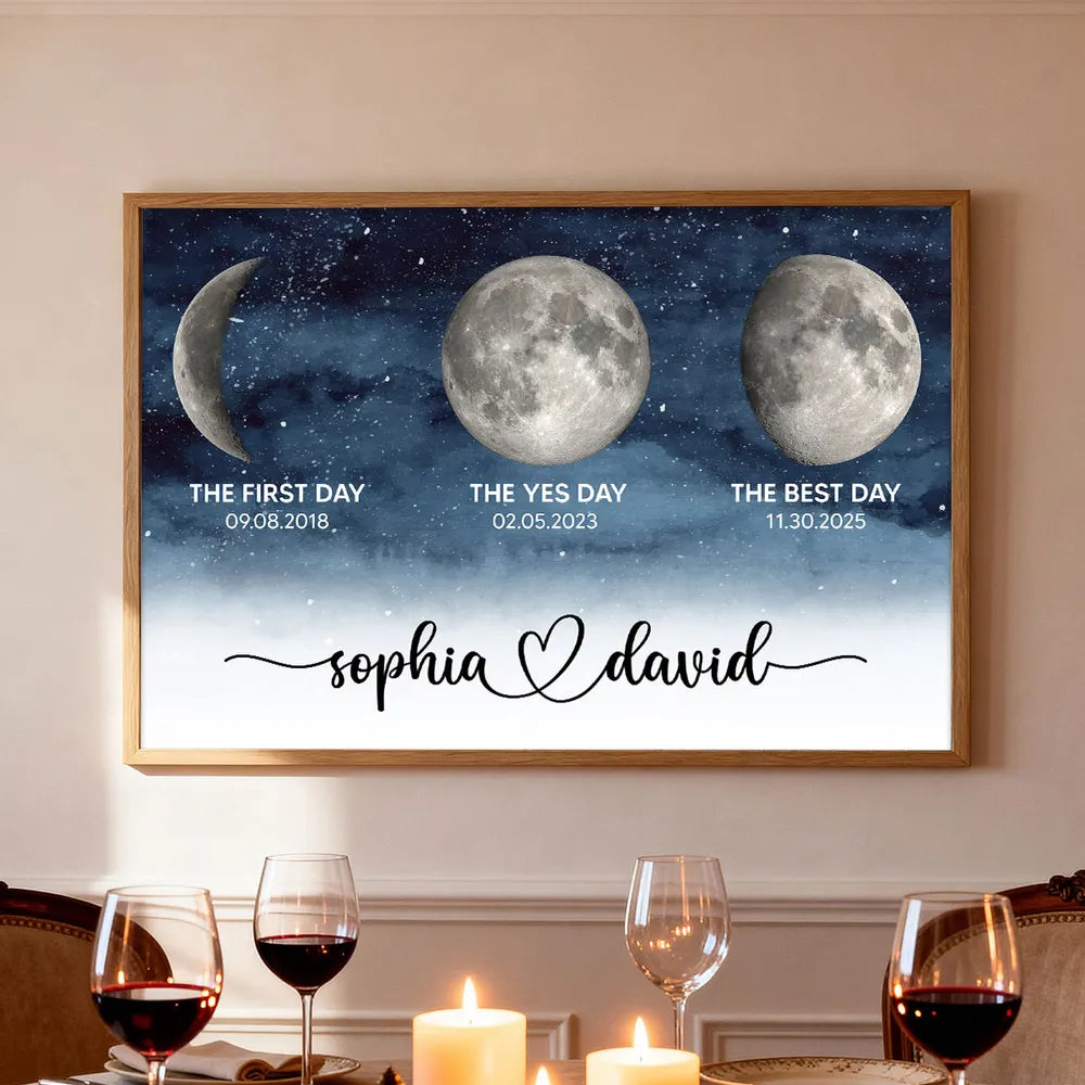 Starry Night Love Story Couple Custom Moon Phase Anniversary Dates - Personalized Poster - Heartfelt Anniversary Gift, Valentine Gift, Wedding Gift For Couple