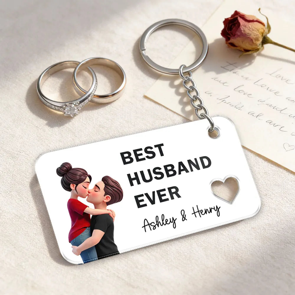 Best Wife Husband Girlfriend Boyfriend Ever Romantic Couple Hugging Kissing - Personalized Acrylic Keychain - Gift For Couple, Matching Keychain For Couple