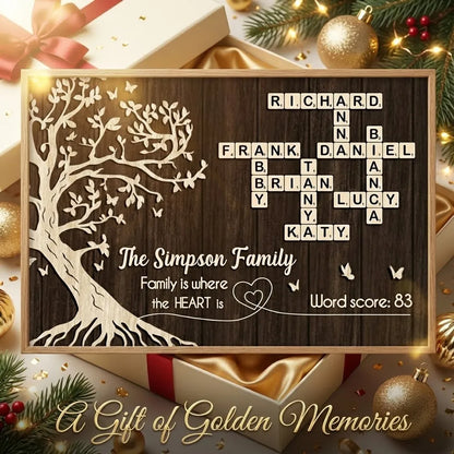 Family is Where the Heart is, Crossword Tree of Life - Personalized Poster - Sentimental Gift for Loved Ones