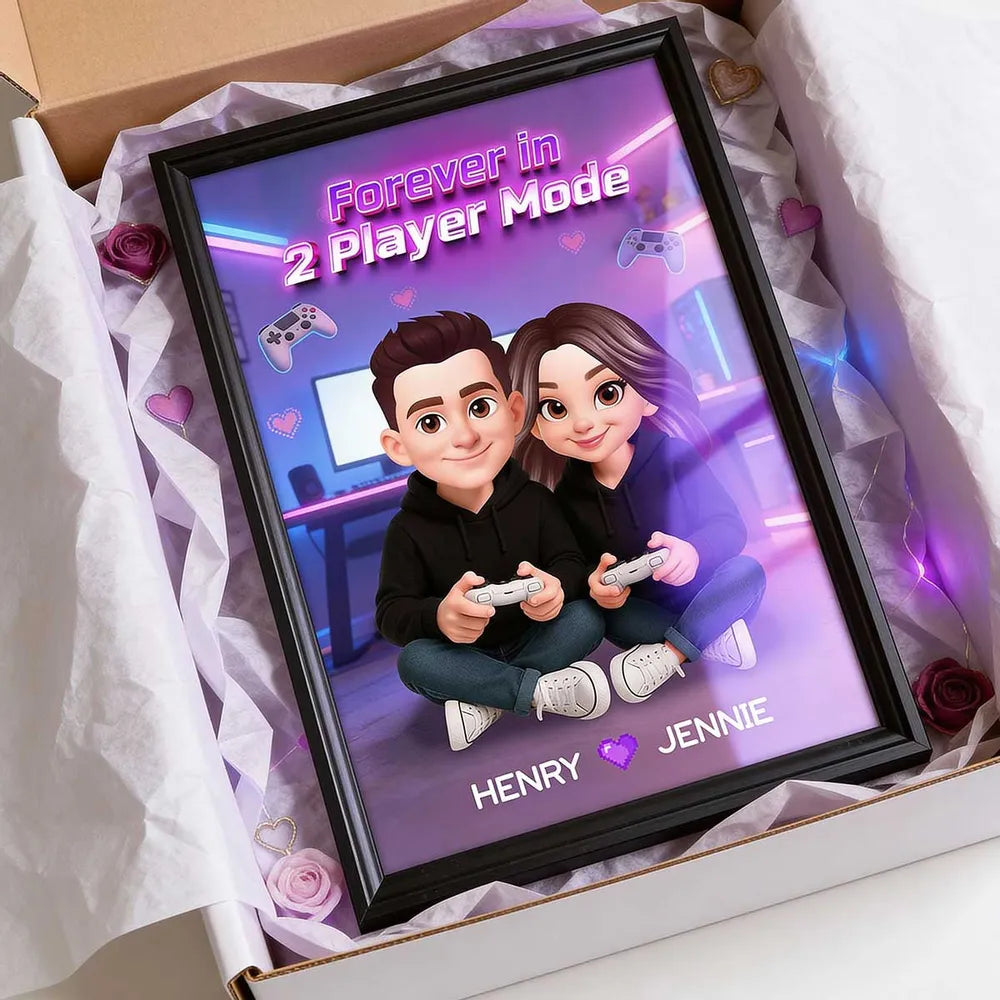 Forever In 2 Player Mode Gaming Couple - Personalized Poster - Heartfelt Valentine, Anniversary Gift For Gamers, For Him, For Her