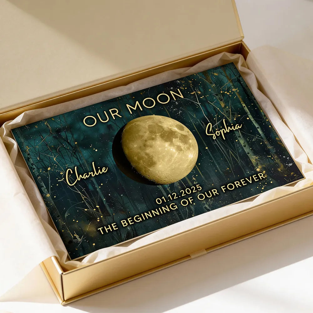 Night In The Forest Couple Custom Moon Phase Anniversary Date - Personalized Poster - Heartfelt Anniversary Gift, Valentine Gift, Wedding Gift For Couple