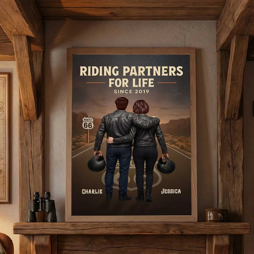 Eternal Love Back View Biker Couple Riding Partners For Life Personalized Poster - Unique Valentine's Gift For Couple, Bikers, Gift For Him, For Her
