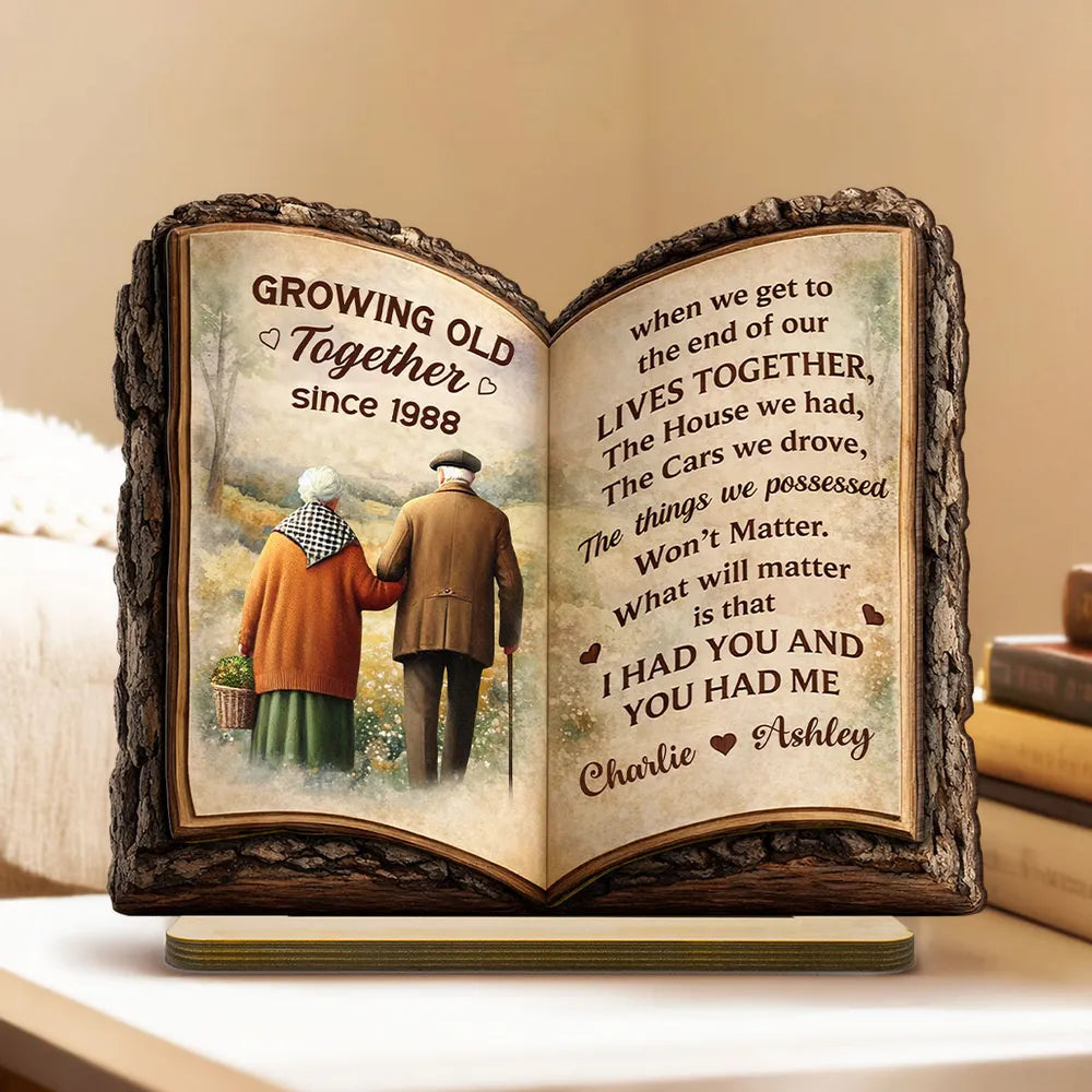 Old Couple Book Plaque - Personalized 2 Layer Standing Wooden Plaque - Gift for Couple