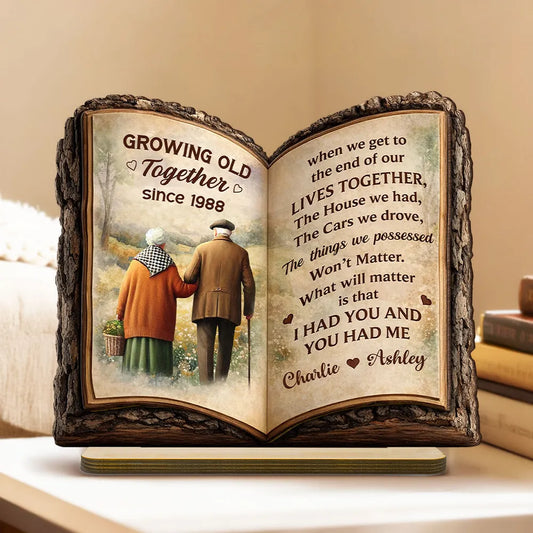 Old Couple Book Plaque - Personalized 2 Layer Standing Wooden Plaque - Gift for Couple