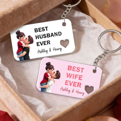 Best Wife Husband Girlfriend Boyfriend Ever Romantic Couple Hugging Kissing - Personalized Acrylic Keychain - Gift For Couple, Matching Keychain For Couple