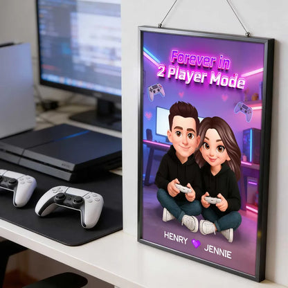 Forever In 2 Player Mode Gaming Couple - Personalized Poster - Heartfelt Valentine, Anniversary Gift For Gamers, For Him, For Her