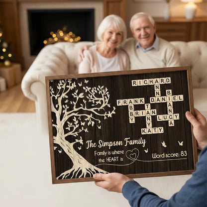 Family is Where the Heart is, Crossword Tree of Life - Personalized Poster - Sentimental Gift for Loved Ones