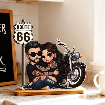 Eternal Love Biker Couple Riding Partners For Life - Personalized 2-Layer Wooden Plaque - Gift For Couple, Bikers, Gift For Him, For Her