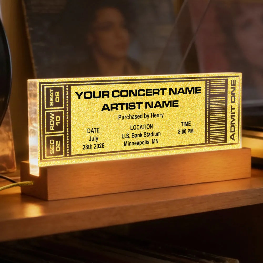 Custom Favorite Music Concert Photo Ticket - Personalized Acrylic Block LED Night Light - Valentine's Day Gift for her, for him