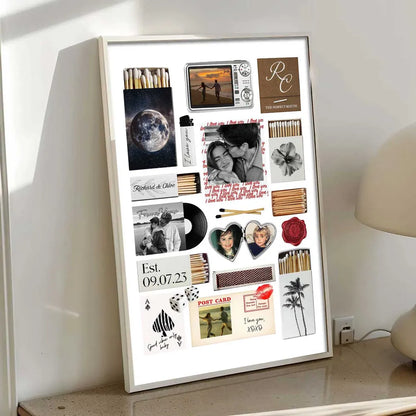 Nostalgia Couple Love Story Matchbook Collage Dopamine Decor - Personalized Poster - Heartfelt Valentine, Anniversary Gift For Him, For Her