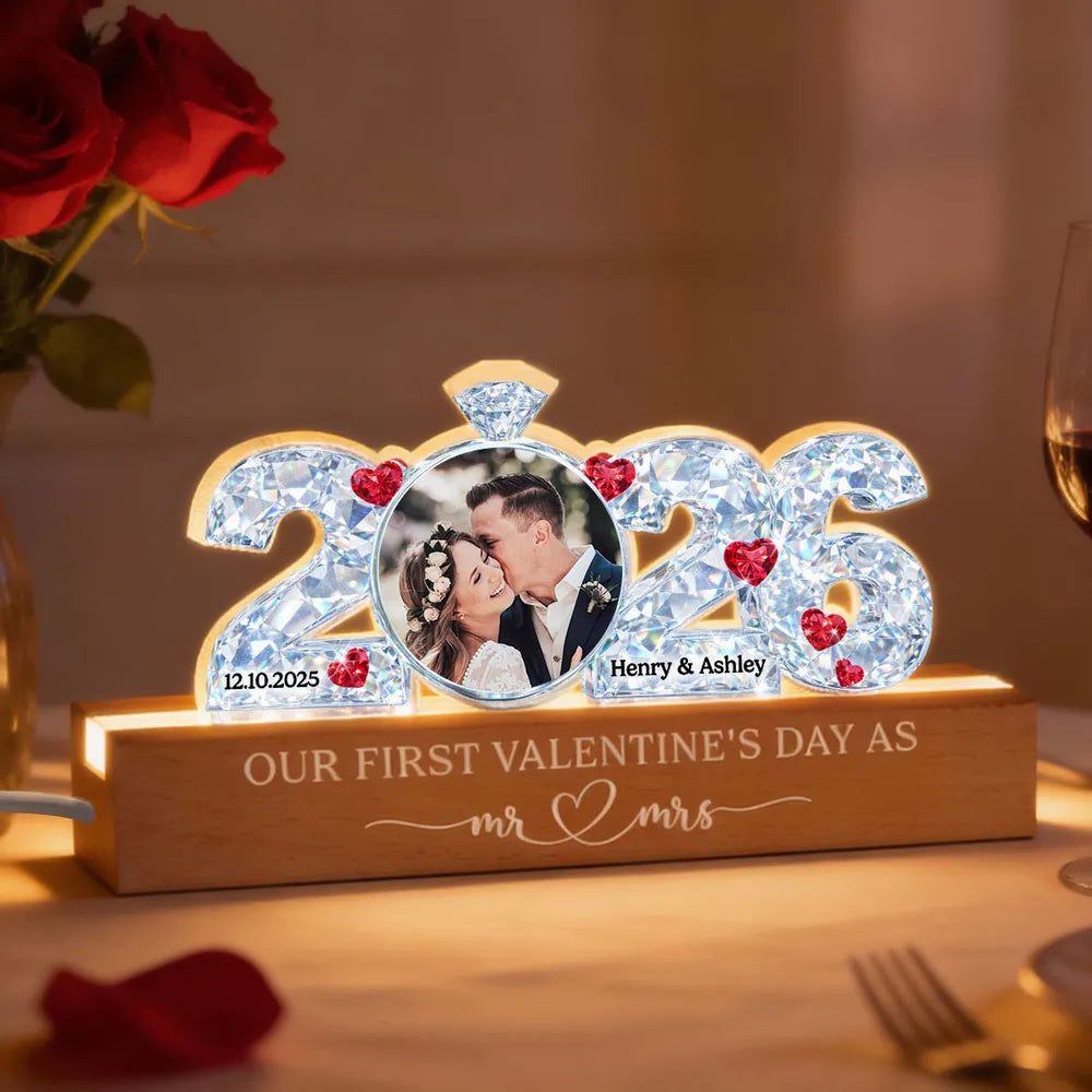 Our 1st Valentine as Mr & Mrs - Personalized Acrylic Block LED Night Light - Thoughtful Gift for him, for her