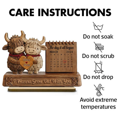 3D Effect Couple Animals Gnome Anniversary Date Calendar - Personalized 2-Layered Wooden Plaque