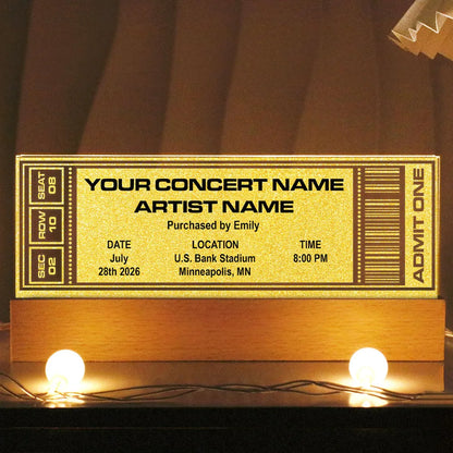 Custom Favorite Music Concert Photo Ticket - Personalized Acrylic Block LED Night Light - Valentine's Day Gift for her, for him