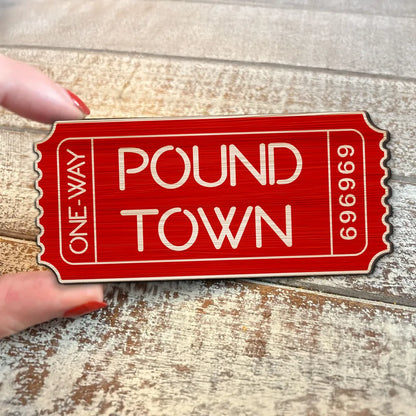 Funny Couple Pound Town Ticket - Personalized Wooden Ornament - Gift For Him, Gift For Her