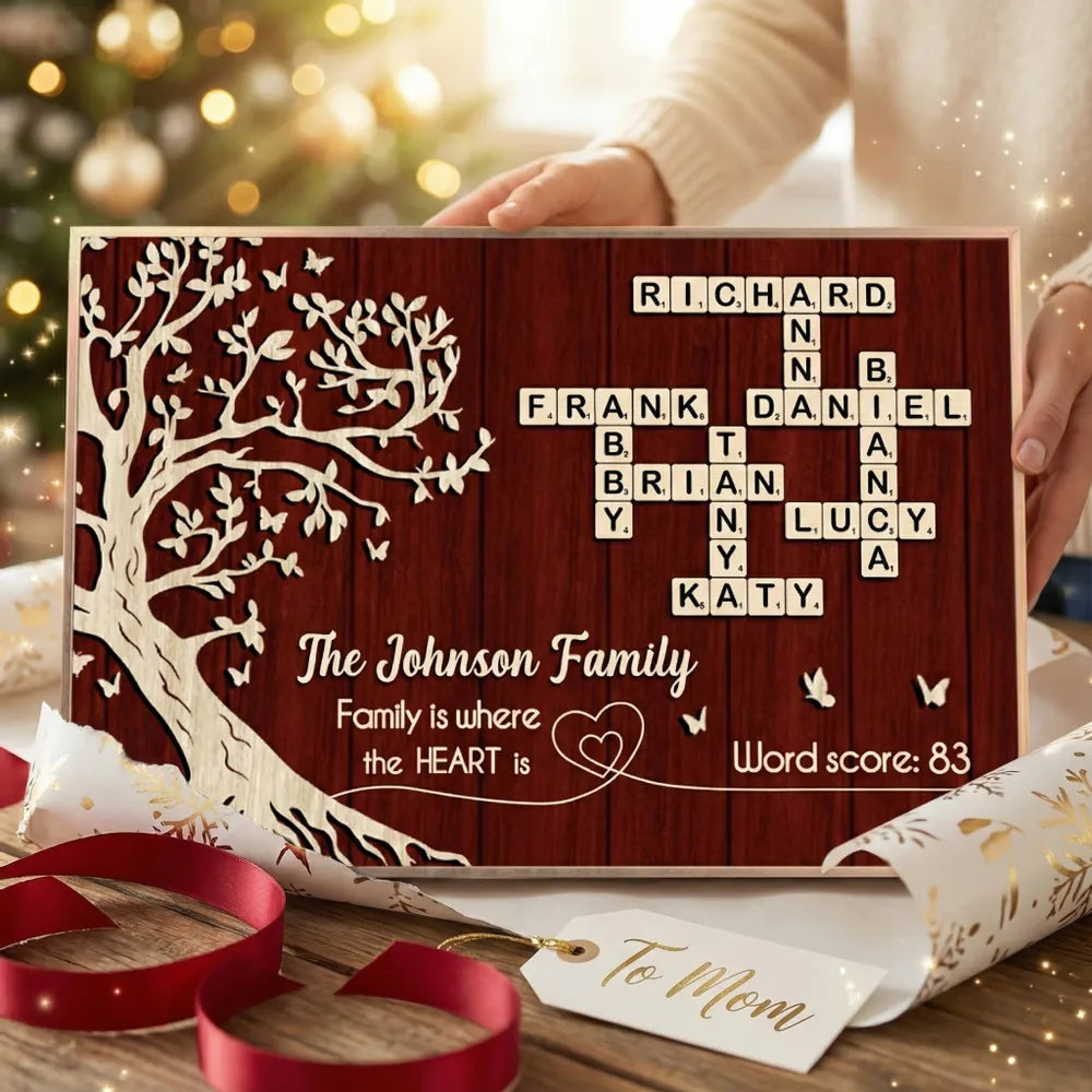 Family is Where the Heart is, Crossword Tree of Life - Personalized Poster - Sentimental Gift for Loved Ones