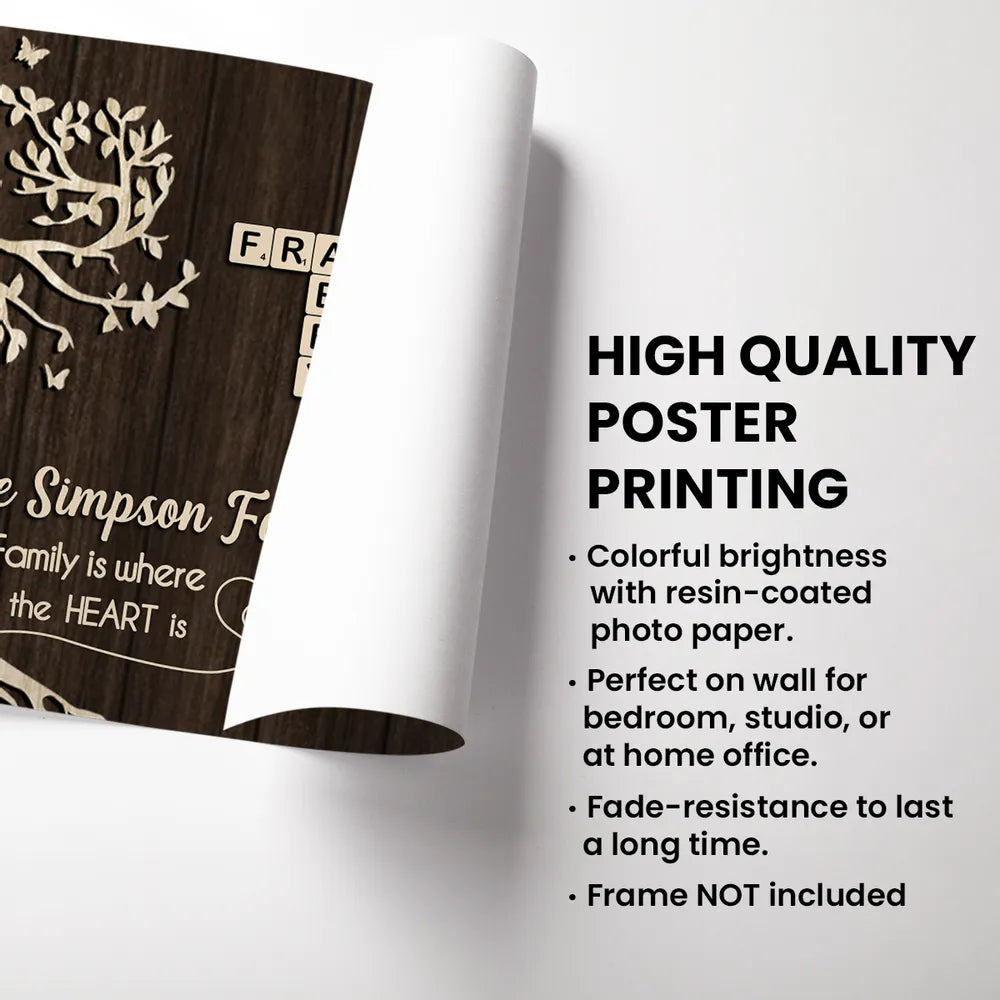 Family is Where the Heart is, Crossword Tree of Life - Personalized Poster - Sentimental Gift for Loved Ones