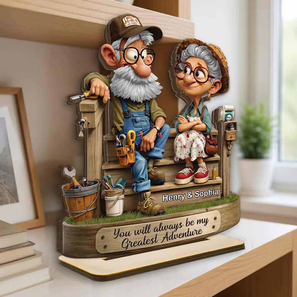 Senior Couple On Porch - Personalized 2-Layered Wooden Plaque - Anniversary, Valentine's Day Gift, Gift For Him, Gift For Her